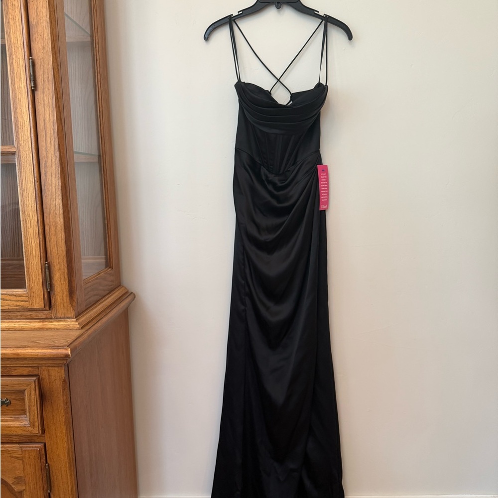 Gianni Bini Black Spaghetti Strap Backless Gown